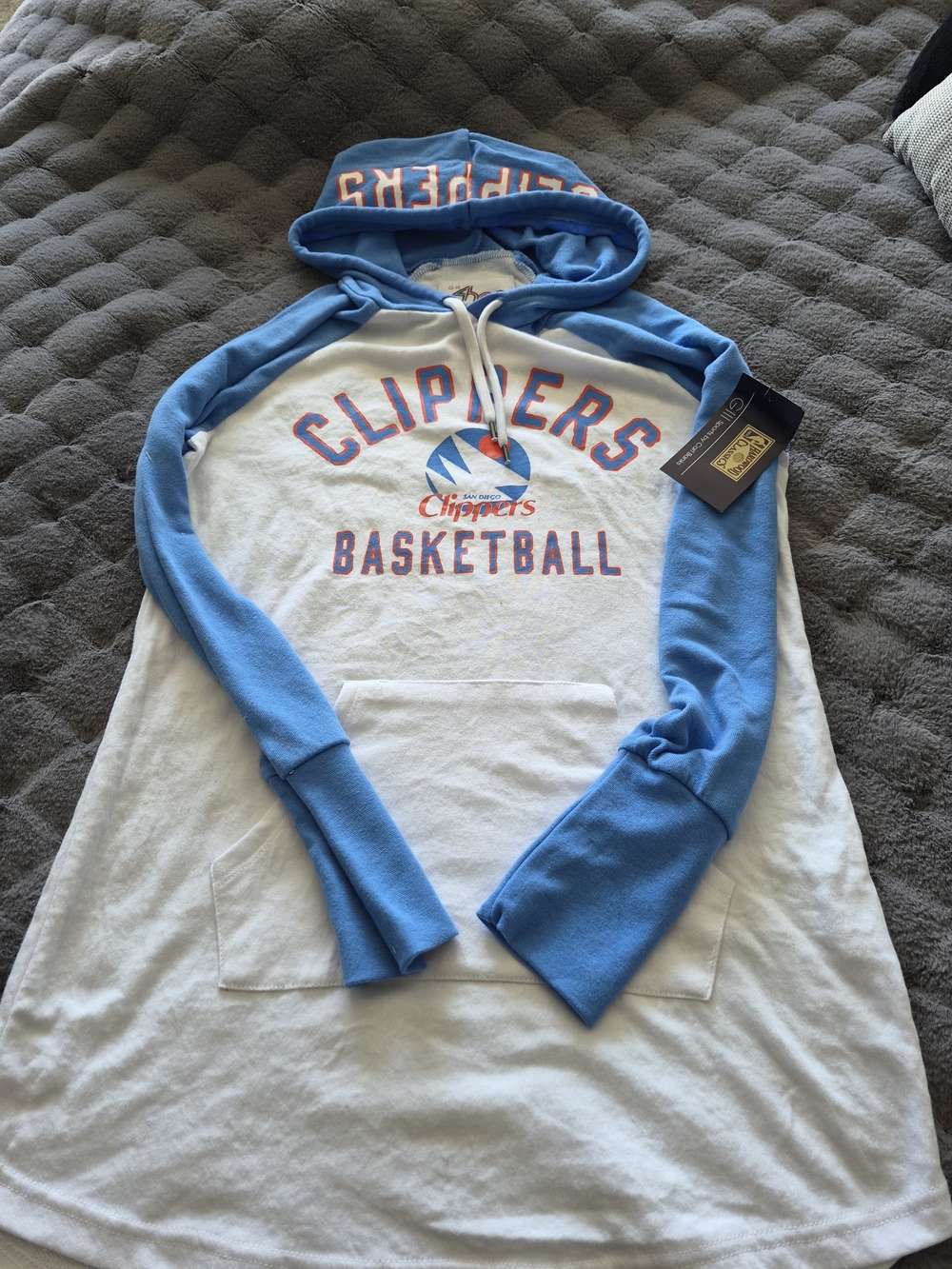 Clippers Basketball Hooded Raglan Pullover - White & Light Blue